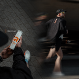RÉVVI Intense Hot Gel vastgehouden door een hardloper, met daarnaast een sporter in beweging en de tekst Warm up en Go.